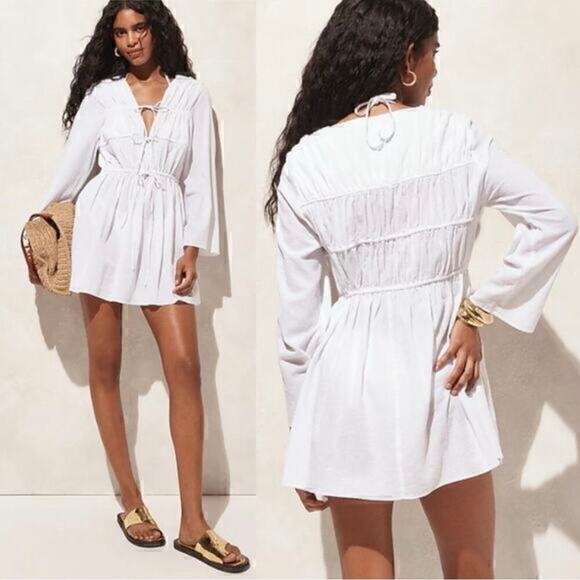 J. Crew Dresses & Skirts - j.crew tiered tie-front dress in beach cotton white ca803 women size xsmall